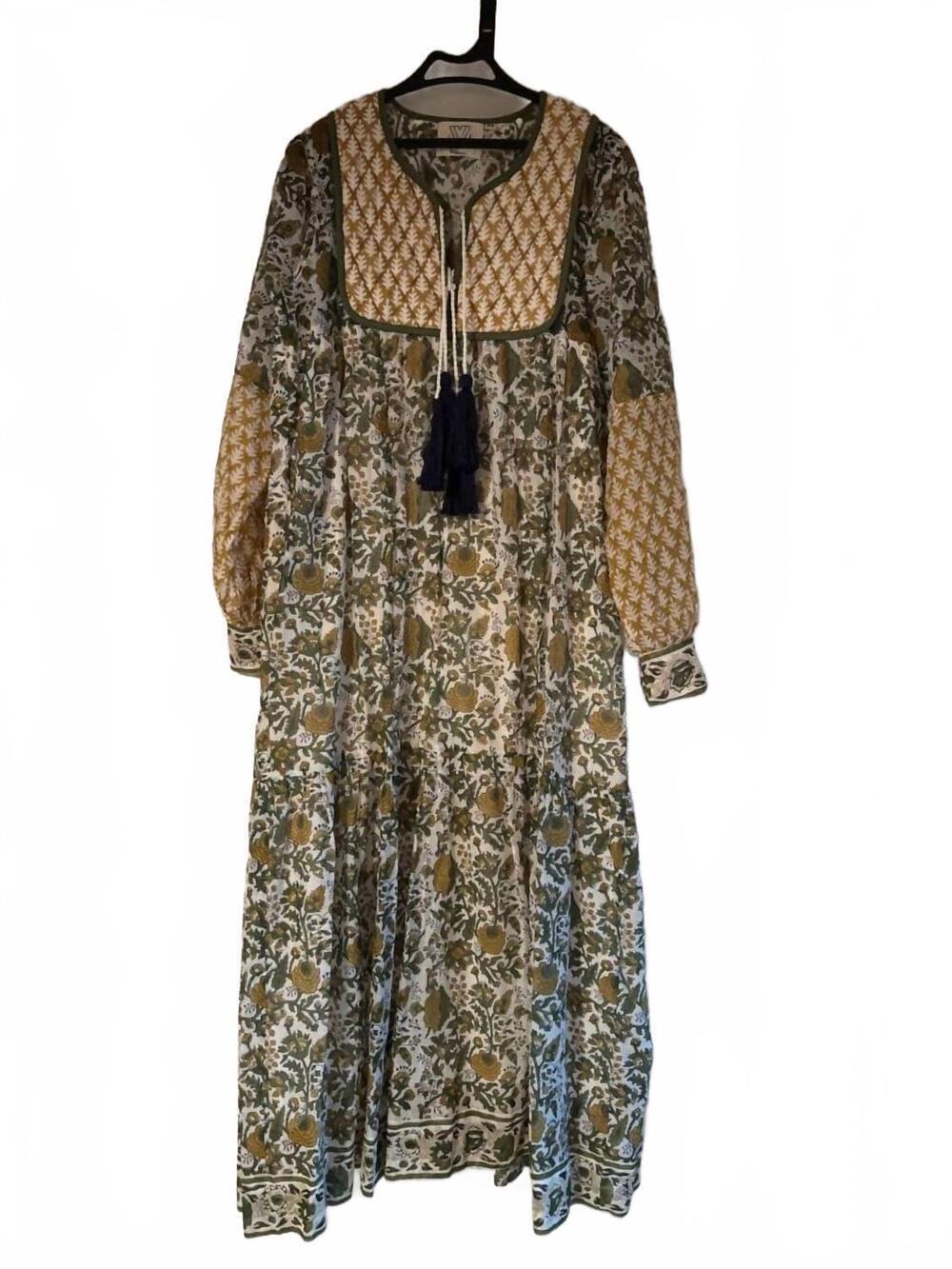 NEW SZ BLOCKPRINTS women's aarty maxi dress in gold